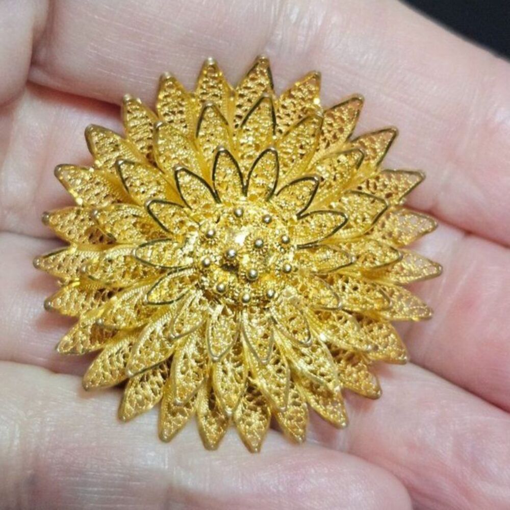 Vintage 14K gold over sterling silver floral brooch
